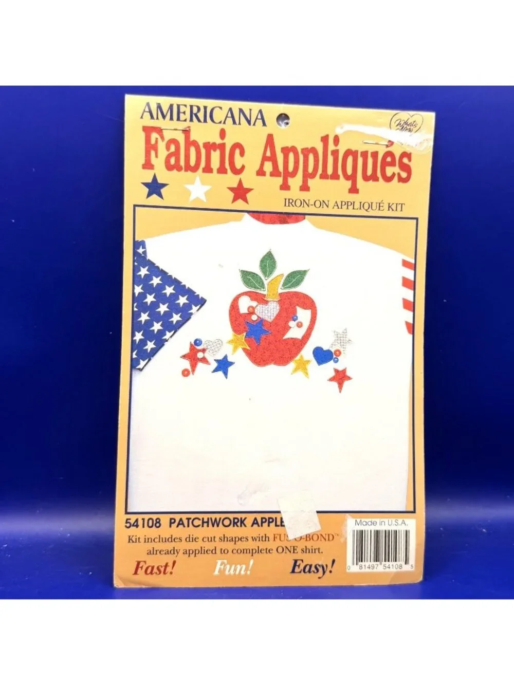 Vintage Americana Fabric Appliques Patchwork Apple Iron On Kit 54108 Stars NOS